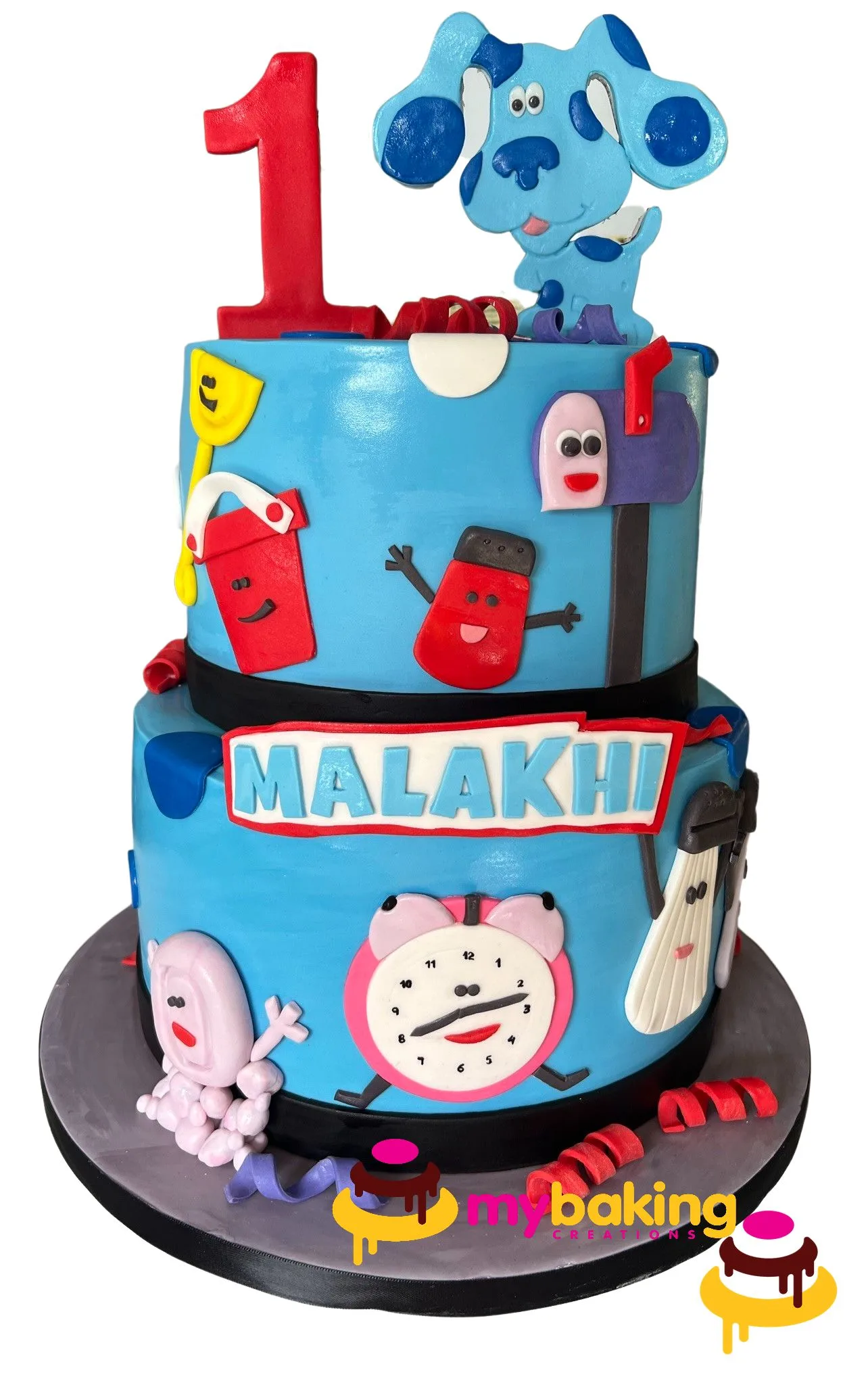 Custom Blue's Clues themed tiered birthday cake Bay Area bakery